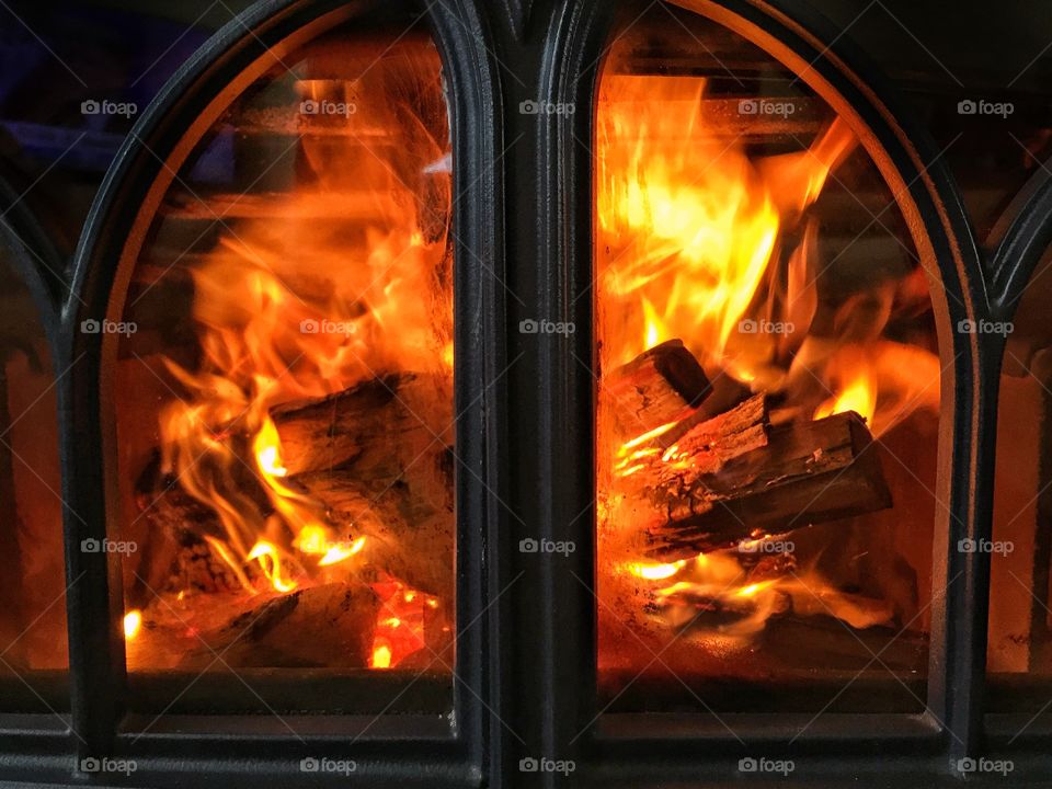 Wood stove blaze