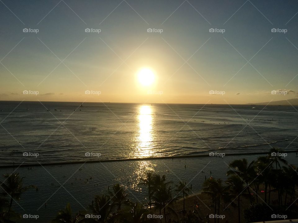 Aloha. Waikiki Beach sunset