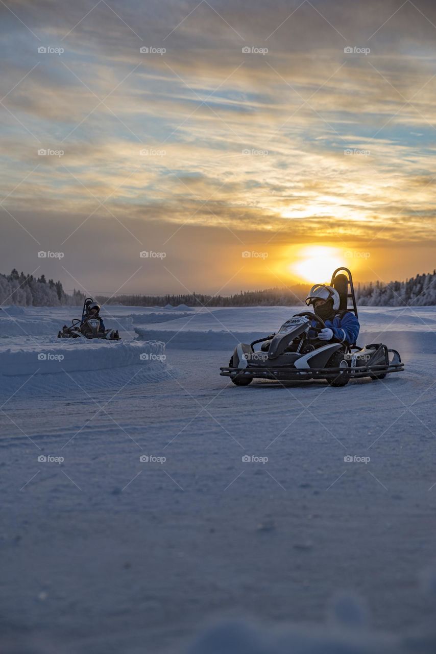 Racing at sunset