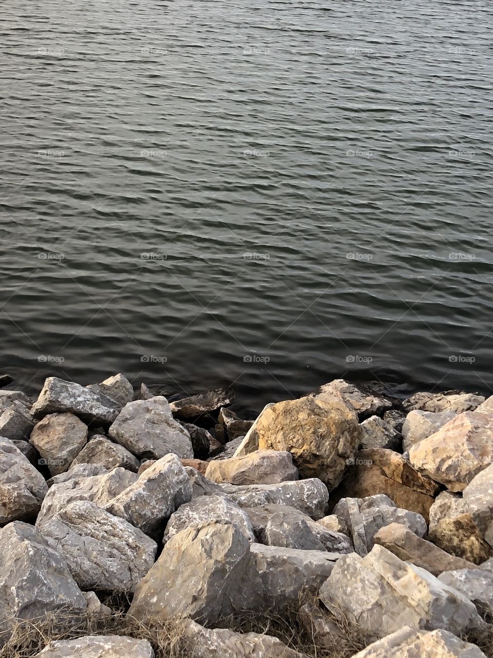Rocks by the shoreline at a lake