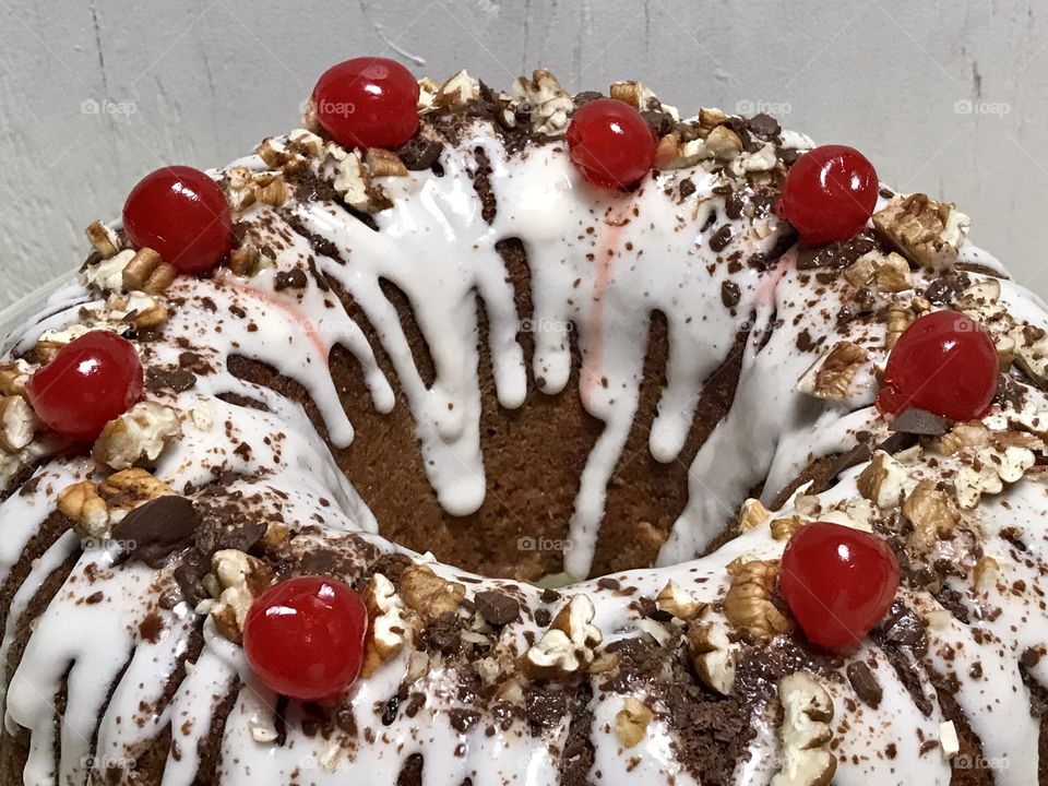 Bundt cake with nuts and cherries 