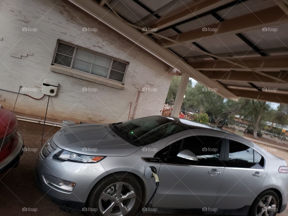Chevy volt charging for the next trip..