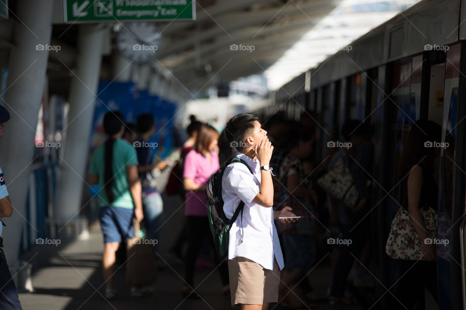 Student at BTS public train station 