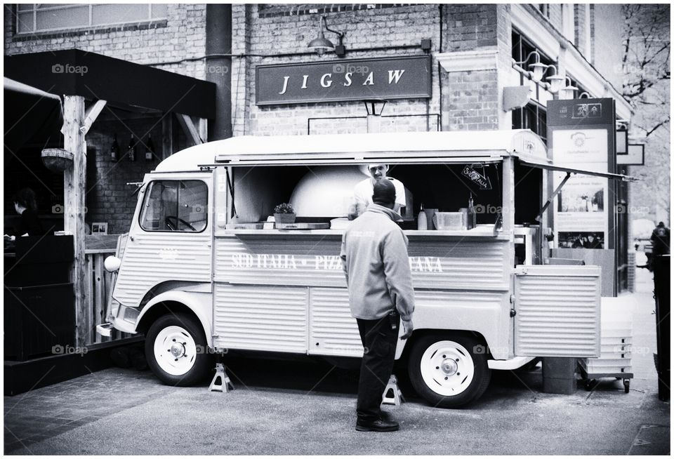 Pizza truck in London. Shot with ilford fp4 125