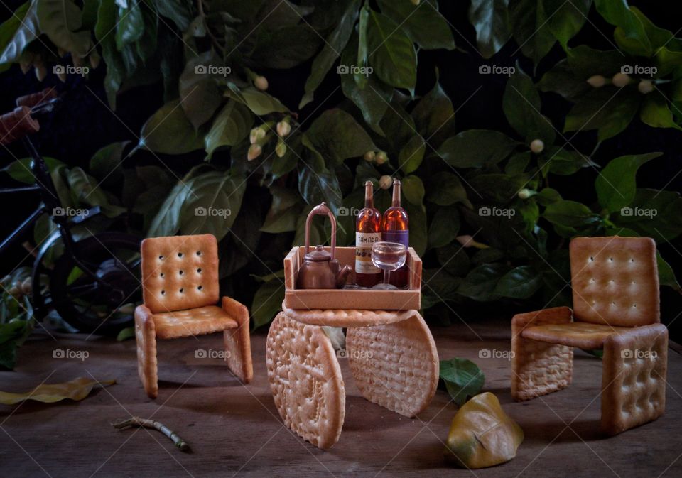 Wine&Dine at garden restaurant.....
creative food photography
dinner table and chairs made from cookies.