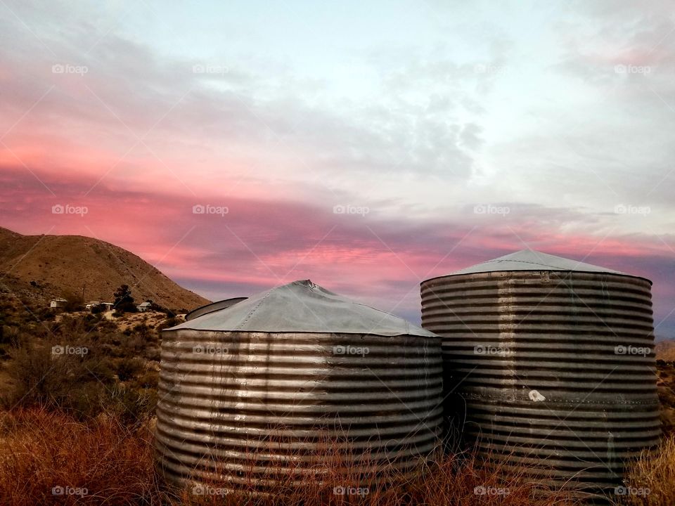 Water Towers at Sunset