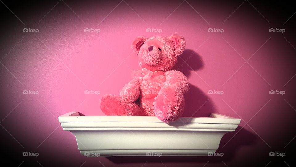Close-up of a pink teddy bear