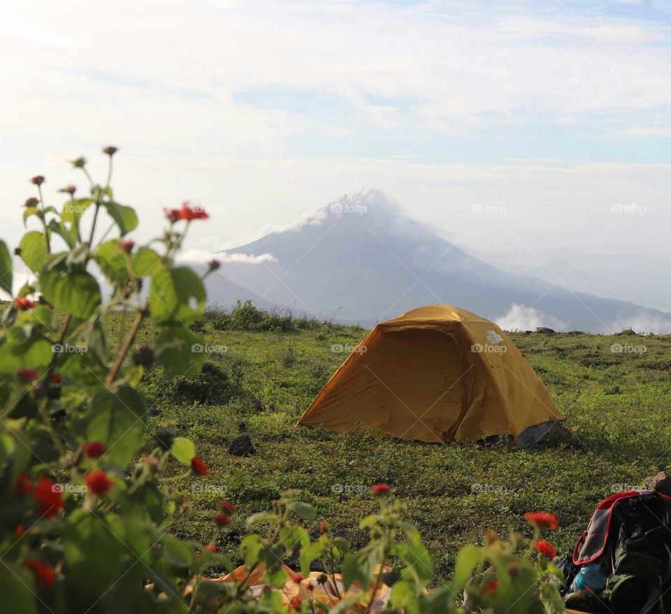 camping at a volcano viewing the Momotombo volcano, Nicaragua