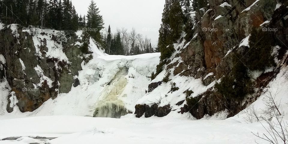 a frozen waterfall found in northern Minnesota