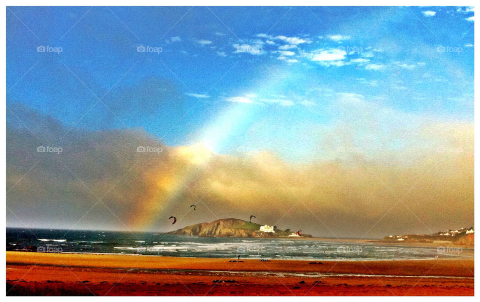 burgh island beach rainbow kite by geebee