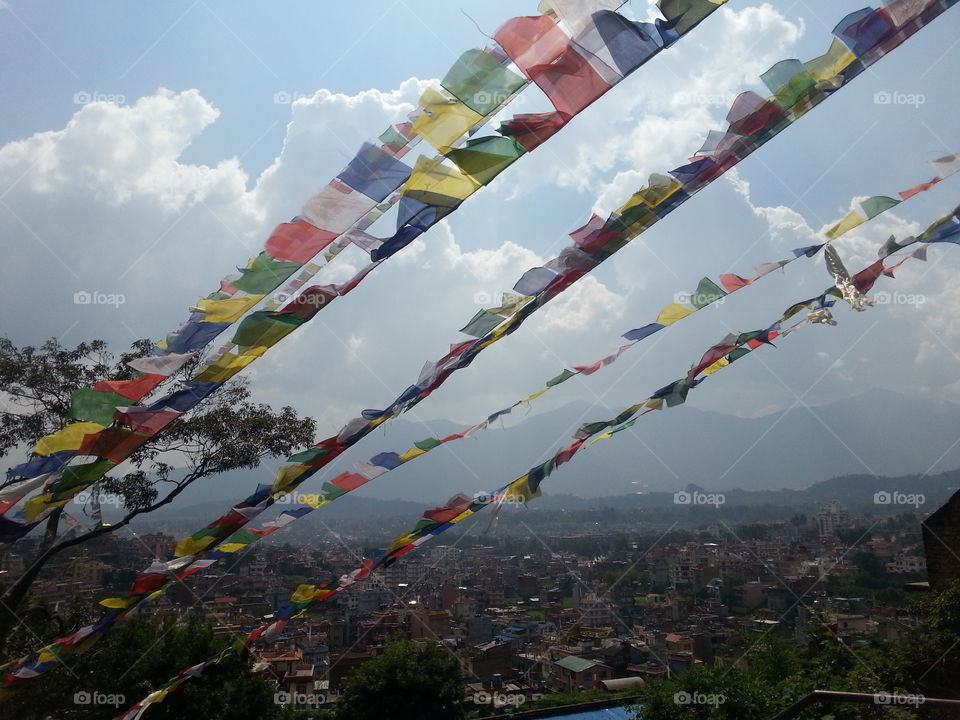 tibetan flags in kathmandu. flags