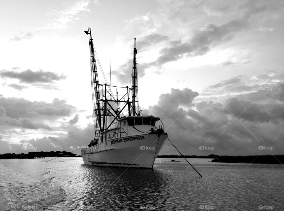 shrimp boat in B&W