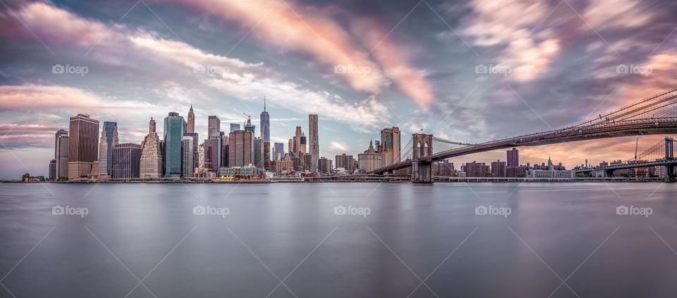 Two bridges - panoramic view of Brooklyn and Manhattan bridges 