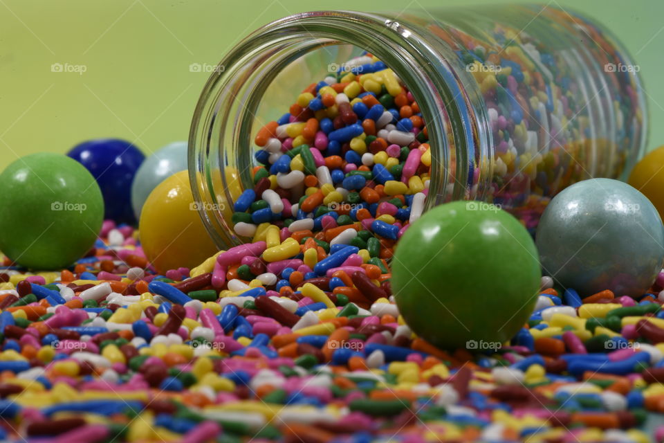 Colorful sprinkles and gumballs