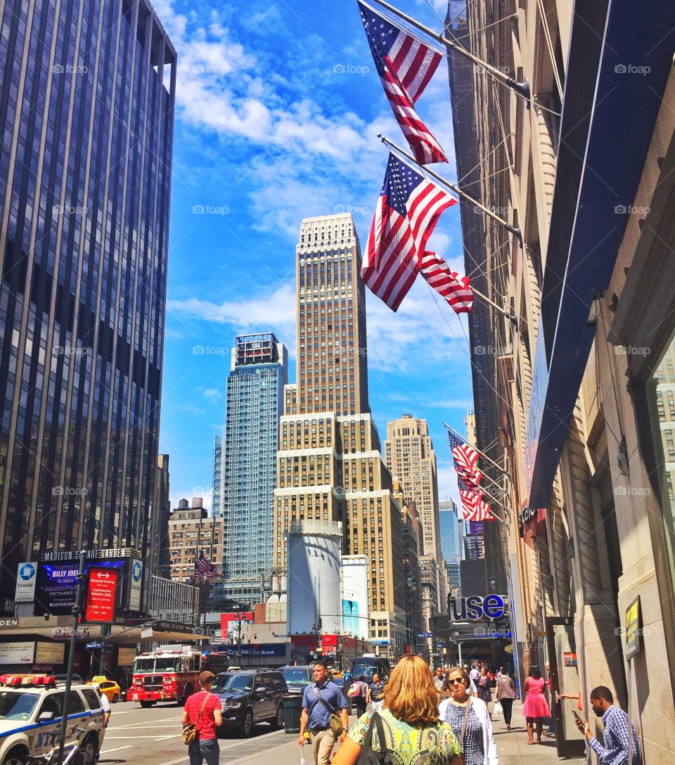 Patriotic Manhattan. American flags flying in Manhattan 