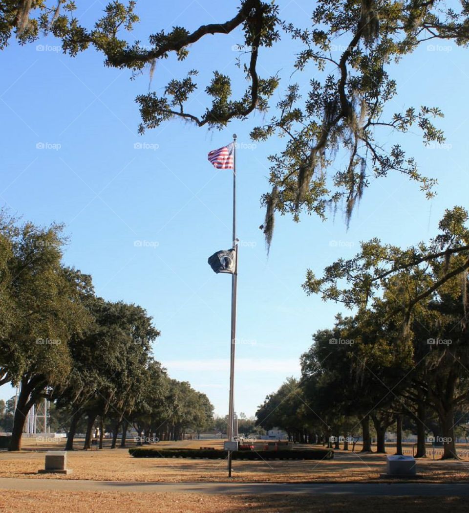 Flags at the Keesler memorial in Biloxi Mississippi