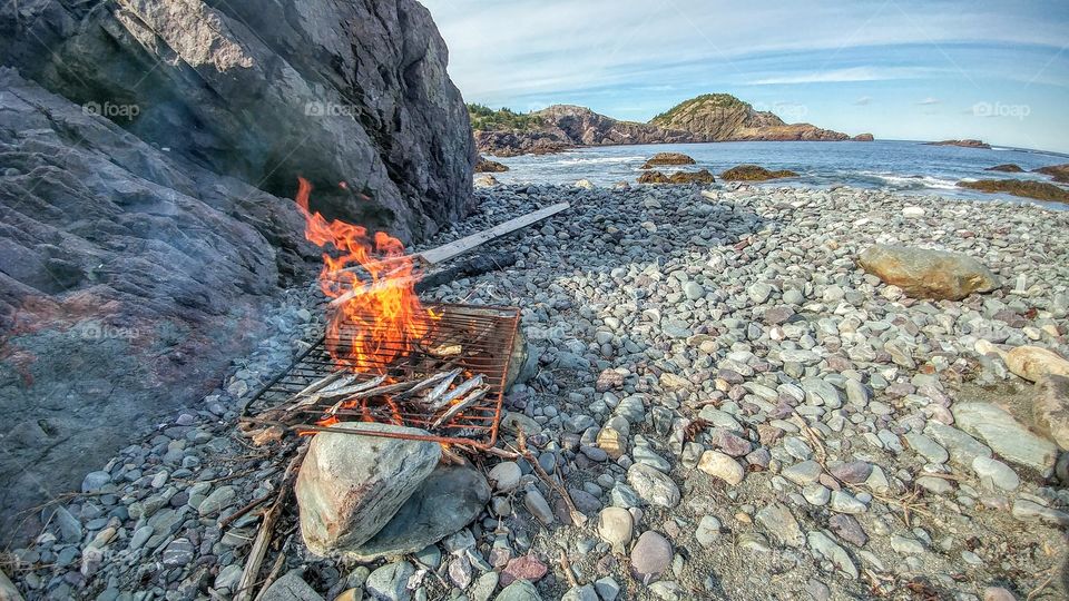 a fire on the beach