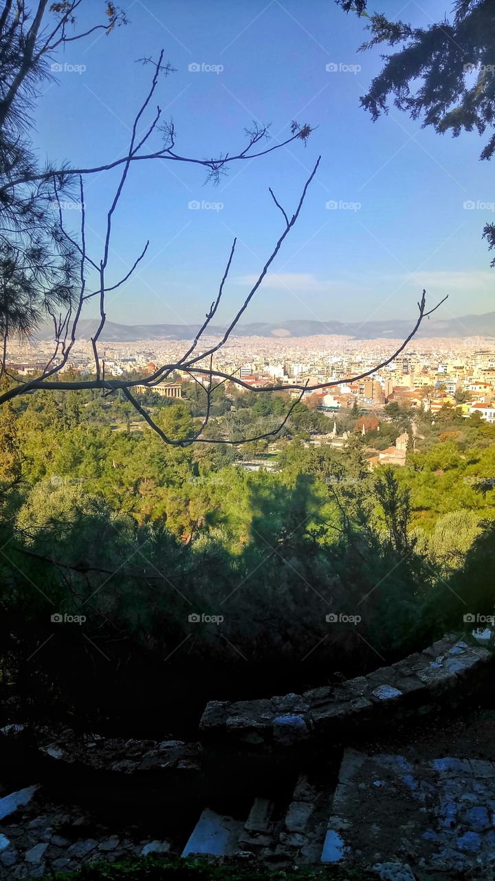 A view of Athens from high up in Plaka under the Acropolis