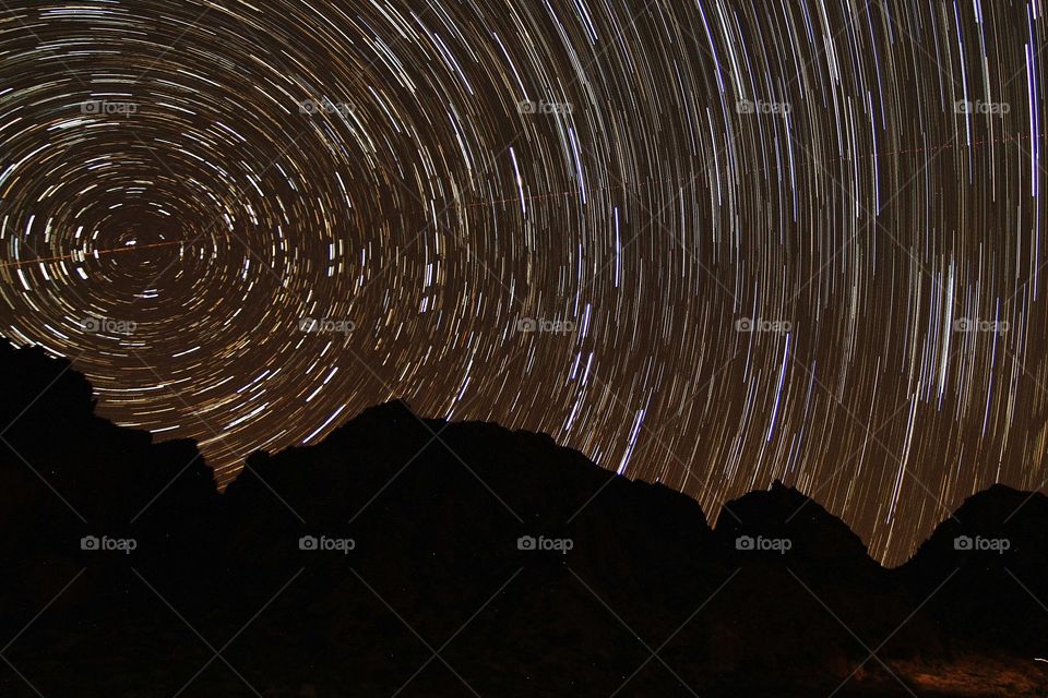 Big Bend Star Trails. Time lapels photo of the night sky in Big Bend Natioal Park