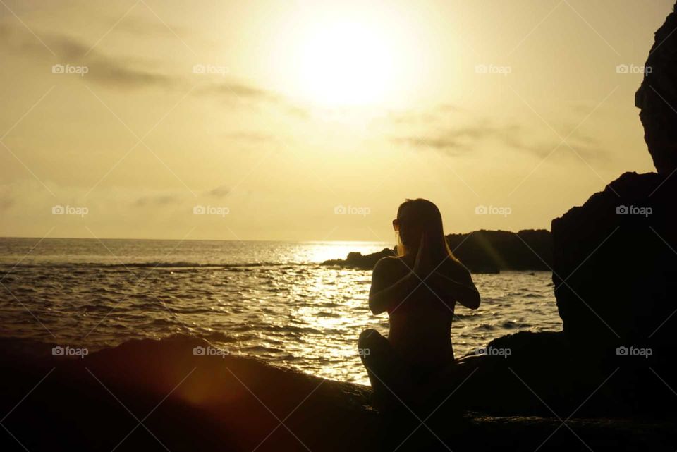 Yoga#training#exercise#balance#concentrated#position#sunrise#cave#sea