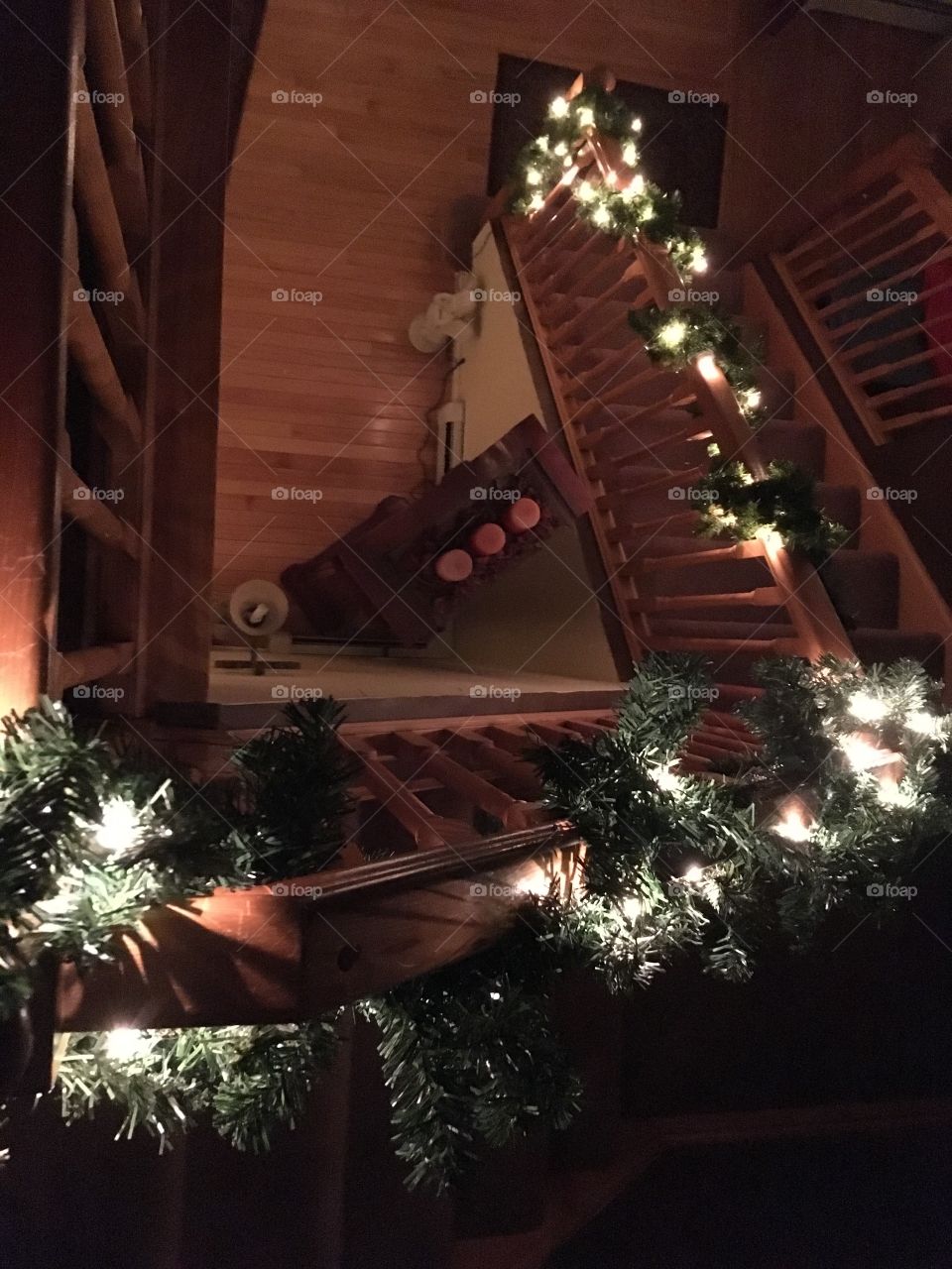 Christmas staircase, white lights