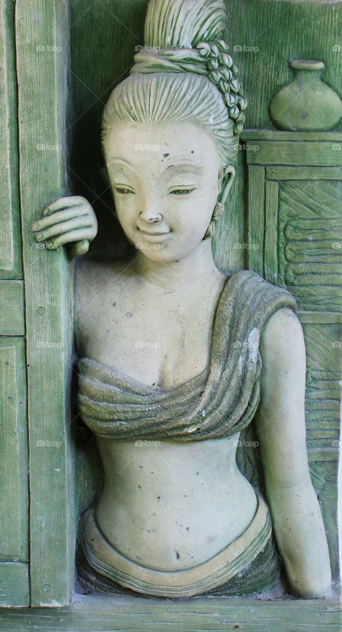 green girl woman statue by twilite