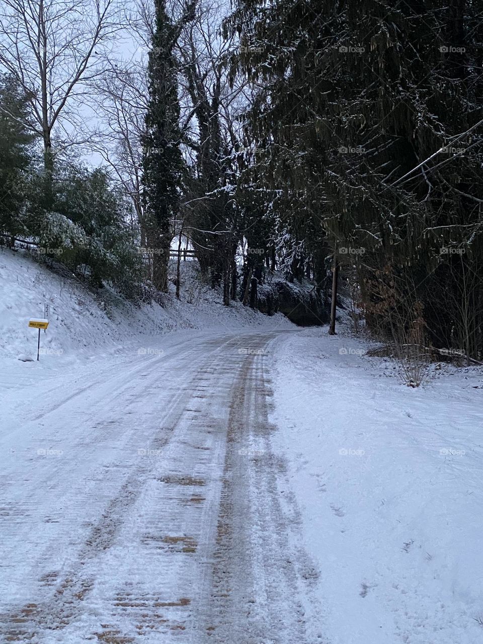 Brick road in the winter 