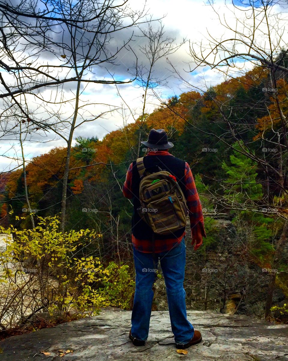 Letchworth State Park in the fall - hiking man 