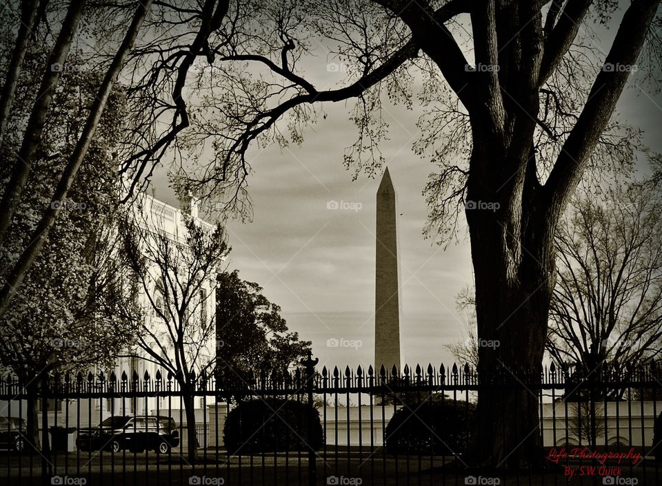 Washington DC part of the White House with the Washington Monument in the background 