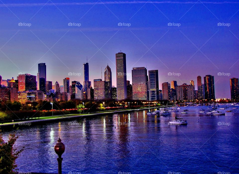 Chicago Skyline at Sunset 
