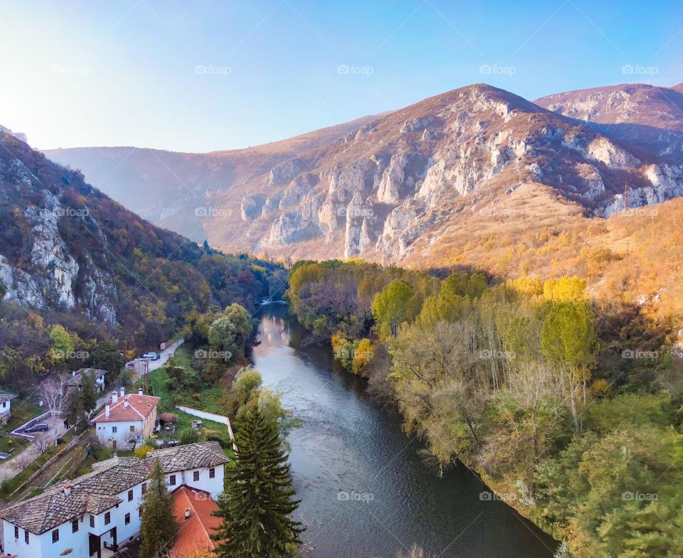 Landscape monastery around a river