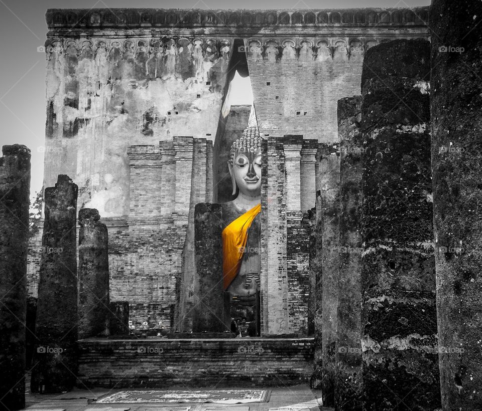 Sukhothai/Thailand: Beautiful buddha at Si Chum Temple in the north of Thailand.People believe this buddha can say a word to them.