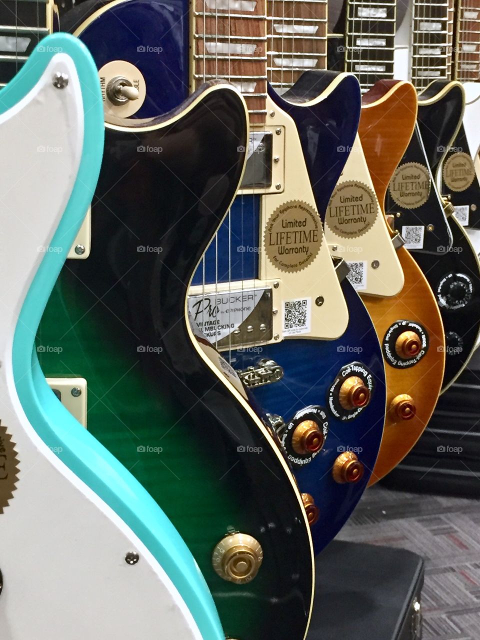 Guitars in a musical store 