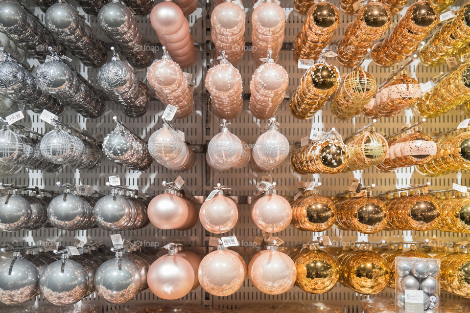 Christmas decorations and ornaments in a store in Sweden.