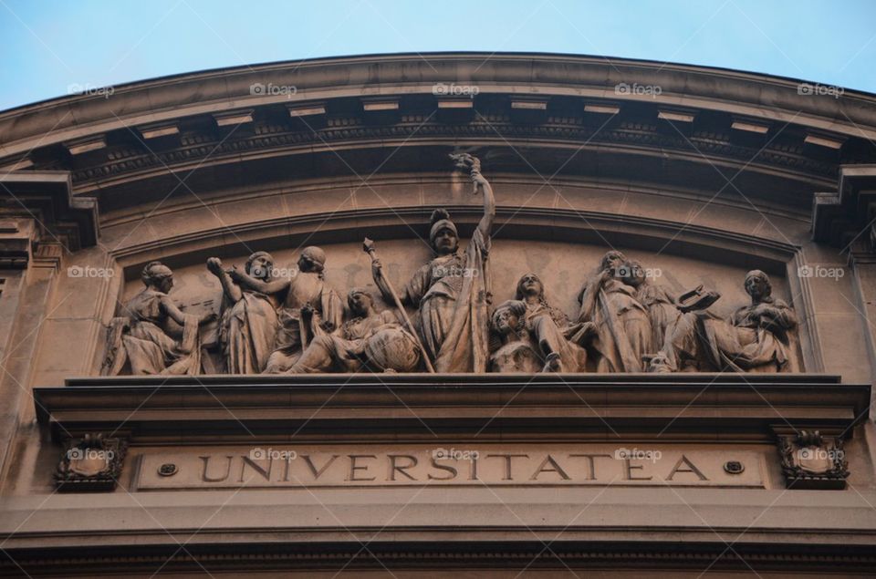 Pediment with muse carved, University building, Bucharest