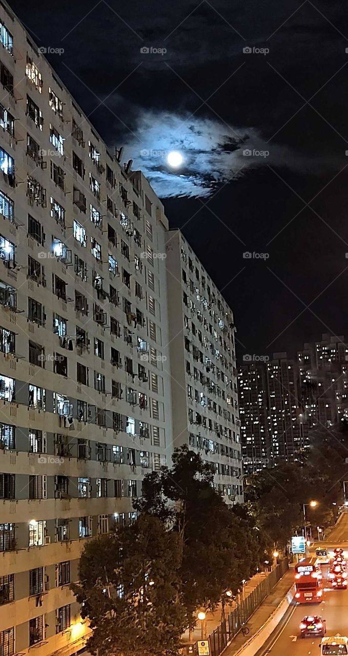 building under the moon