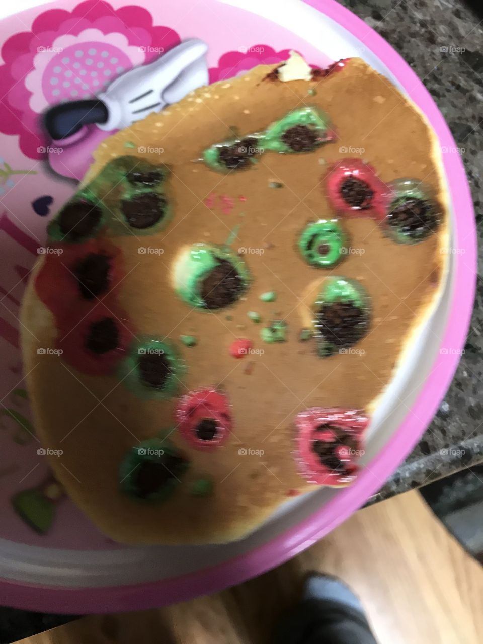 Candy pancake on pink plate