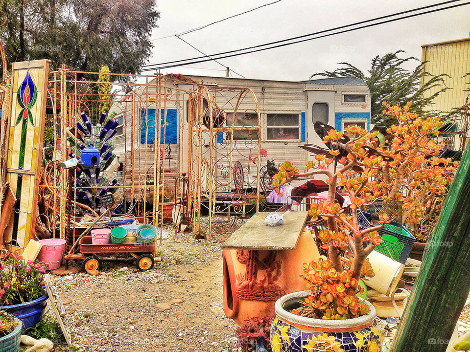 Hippie mobile home and funky decorations