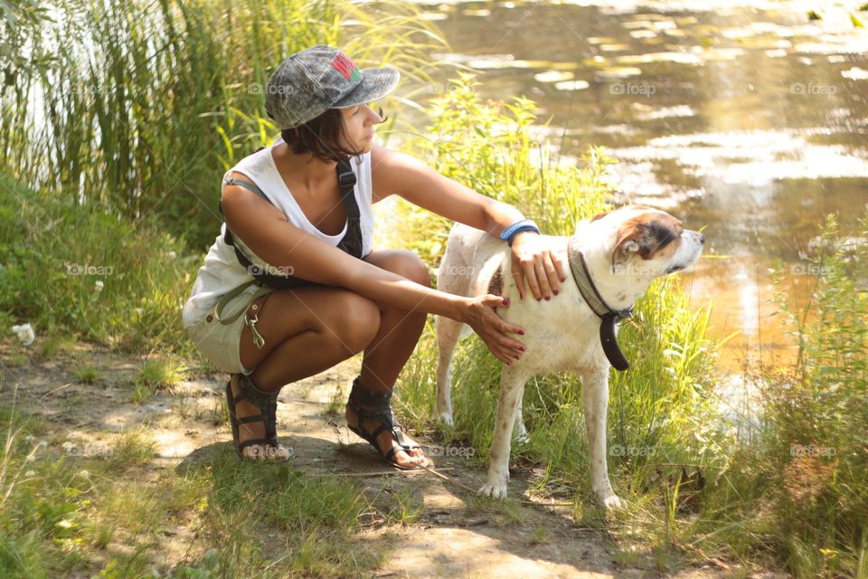 Pretty brunette with funny dog