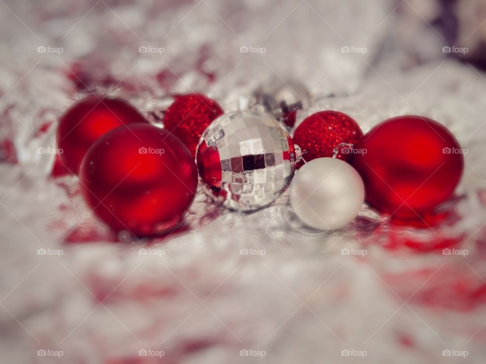 Light and blur picture with colored Christmas decoration 
