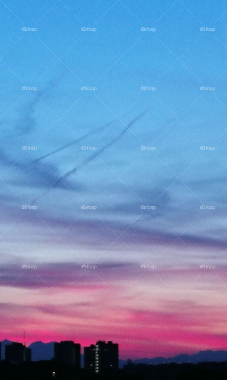 Pink and violet sky at sunset