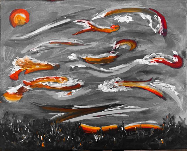 My painting in black and white with a splash of orange/yellow