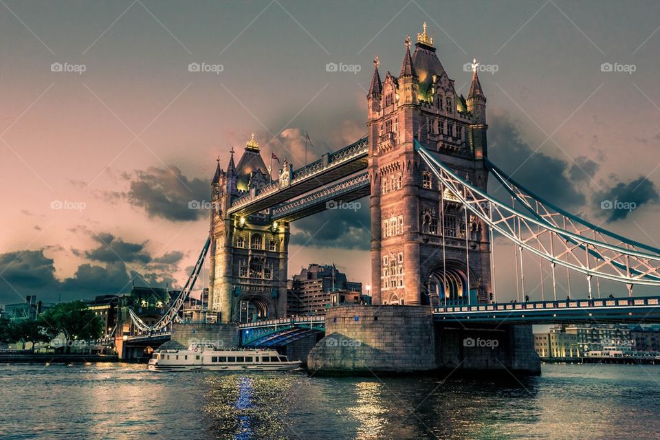 Tower Bridge on the river Thames in London, England- view at night