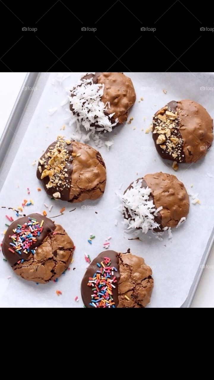 Southern chocolate cookies with crushed toasted almonds and coconut