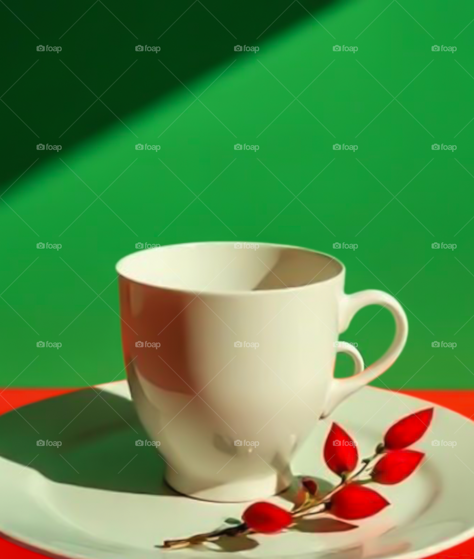 A cup of tea with green background