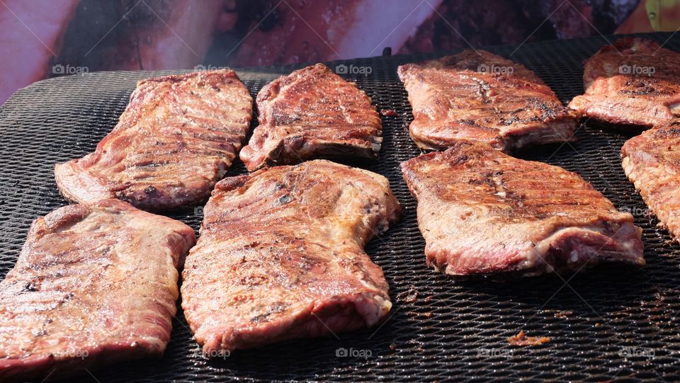 Barbeque ribs, on a grill