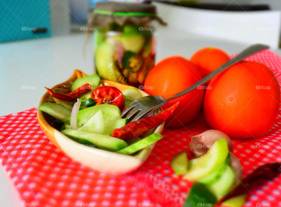 Mushroom and Pickles - Tomato Salad