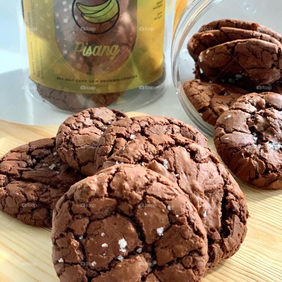 Sea salt chocolate chip brownie cookies looking delicious and yummy 