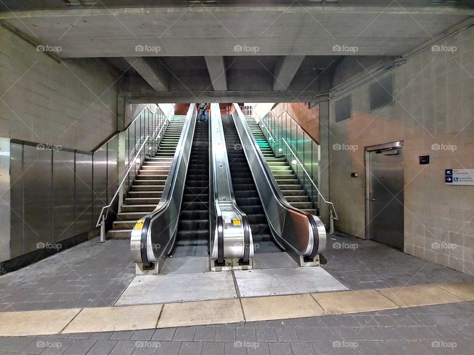 Escalator & stairs to the metro in St.Louis