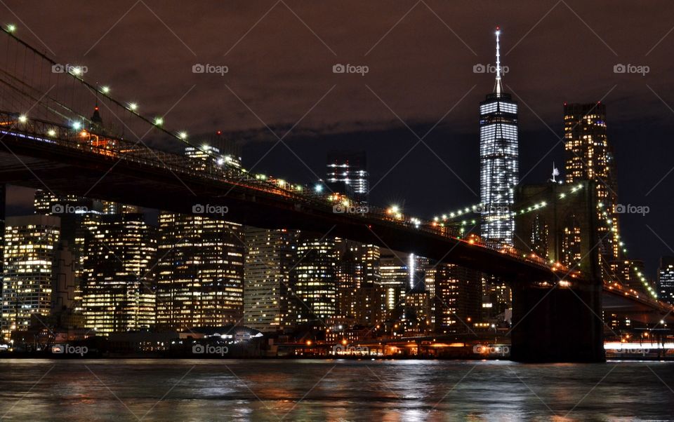 Downtown Manhattan Skyscrapers and the Brooklyn Bridge 